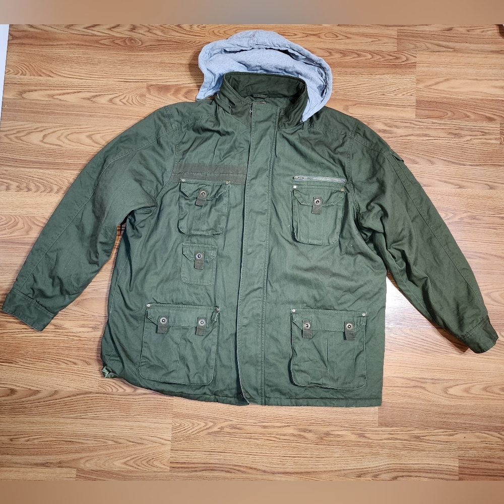 Boulder Creek Field Jacket Military Style 9-Pocket Full Zip Olive Green 3XL Tall